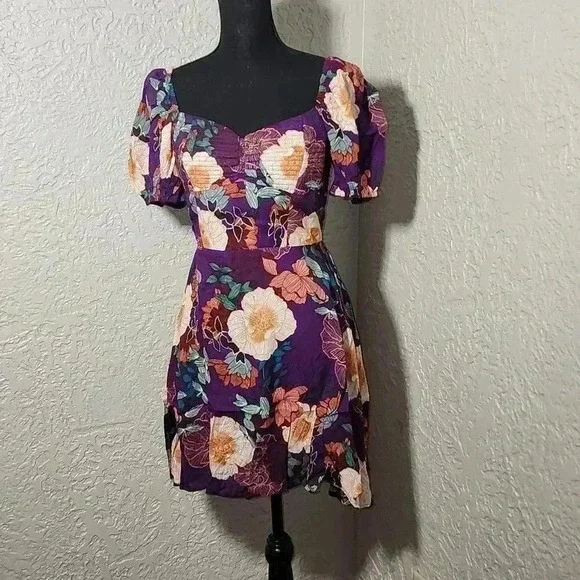Band of the Free NWT MINI DRESS iimee purple smoked flowy"s - Picture 3 of 14